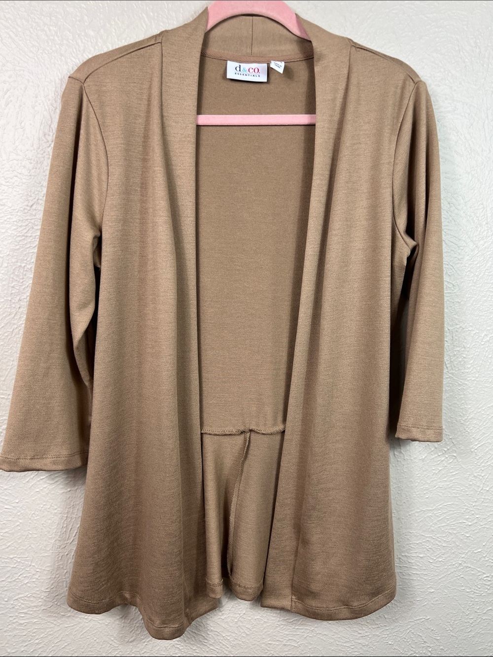 Denim & Co Essentials Heavenly Jersey Tan 3/4 Sleeve Open Front Cardigan XS